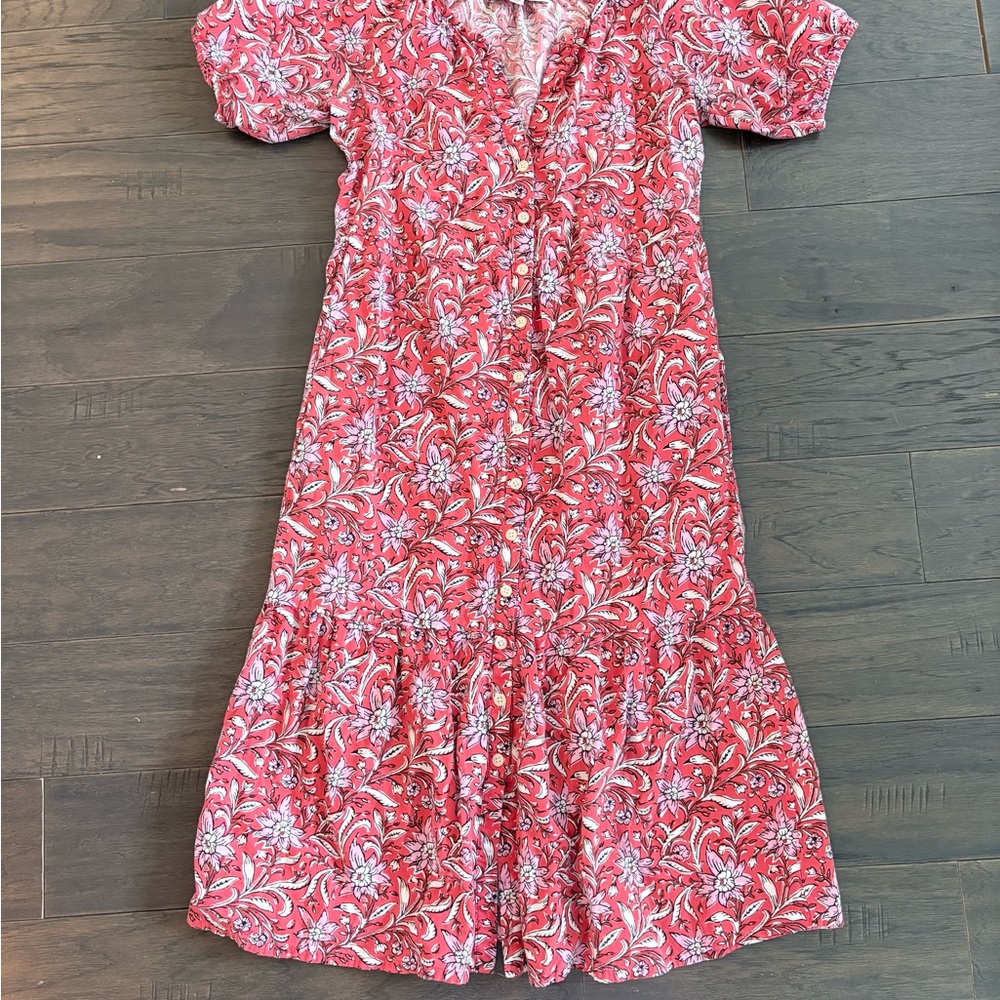 LOFT Red Floral Midi Dress